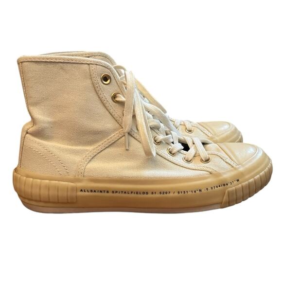 AllSaints Ghost Dana High Top Sneaker Canvas Lace Up Shoes White Cream Size 7 - Picture 2 of 16